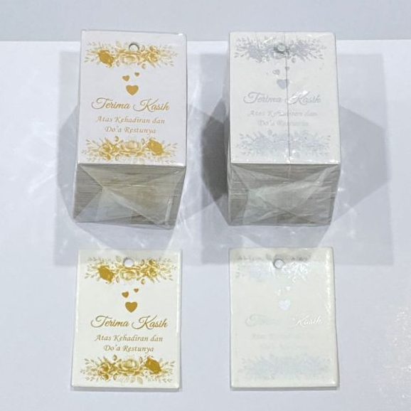 Souvenir Pernihakan 100 PCS Kartu ucapan Terima Kasih  warna Gold dan Silver