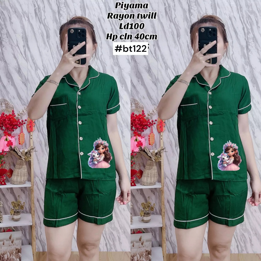 Setelan Piyama Wanita / PIyama Celana pendek Rayon Twill / Motif kudaponi
