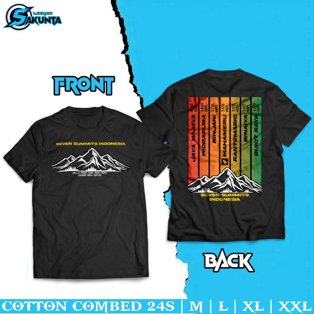 kaos baju pendaki gunung unisex pria dan wanita  Seven summits of indonesia [ sakunta merch ]