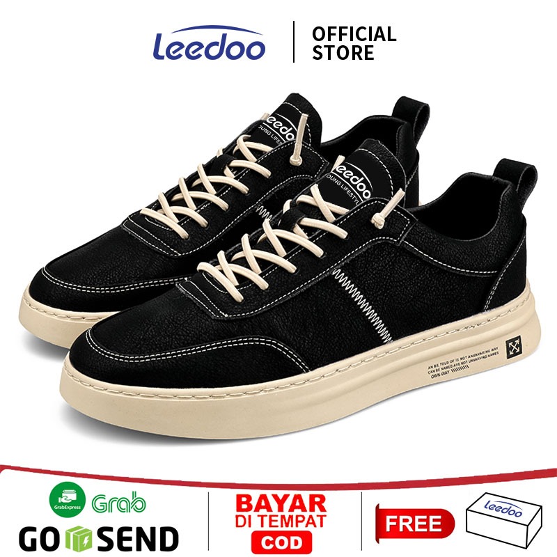 Leedoo Sepatu Sneakers Cowok Sepatu Kulit Casual Sepatu Hitam Formal Sepatu Outdoor MC487