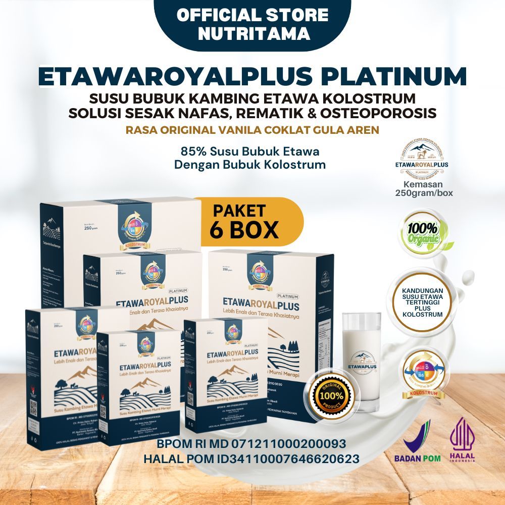 

Paket 6 Box ETAWAROYALPLUS | Susu Etawa Kolostrum | Susu Kambing | Susu Kambing Etawa | Etawaku Platinum | Susu Bubuk Etawa Premium
