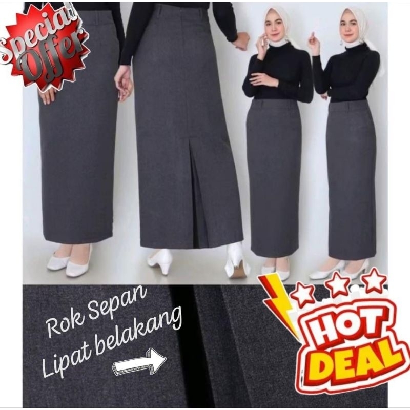 Rok Kerja Rok Sepan Panjang Hitam Lipit Belakang ukuran S sampek 5L