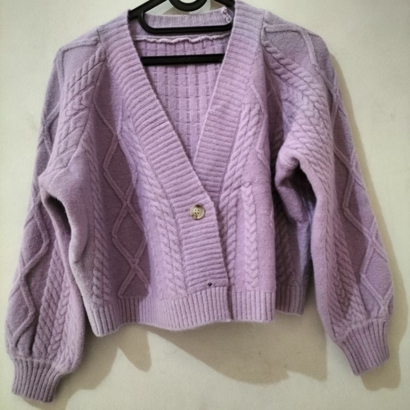 purple lilac sweater cardigan ungu size L