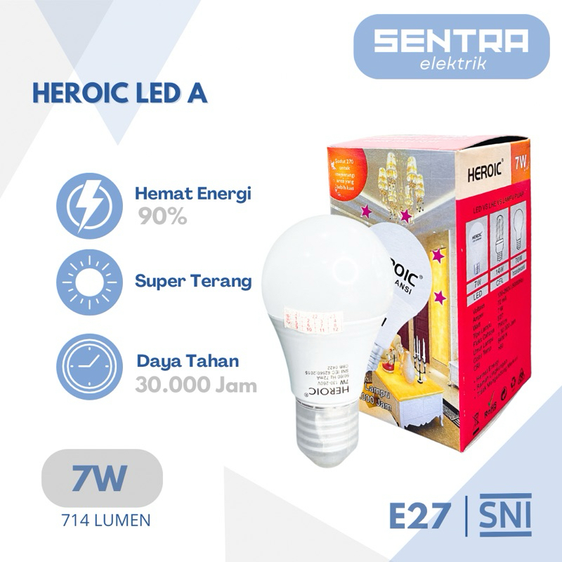 Lampu Bohlam LED Heroic A 7 Watt / Lampu LED Heroic 7W SNI