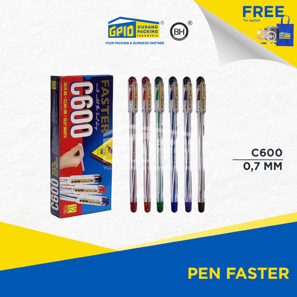 

FASTER - Pulpen C600 isi 12 pcs (Hitam / Biru / Merah)