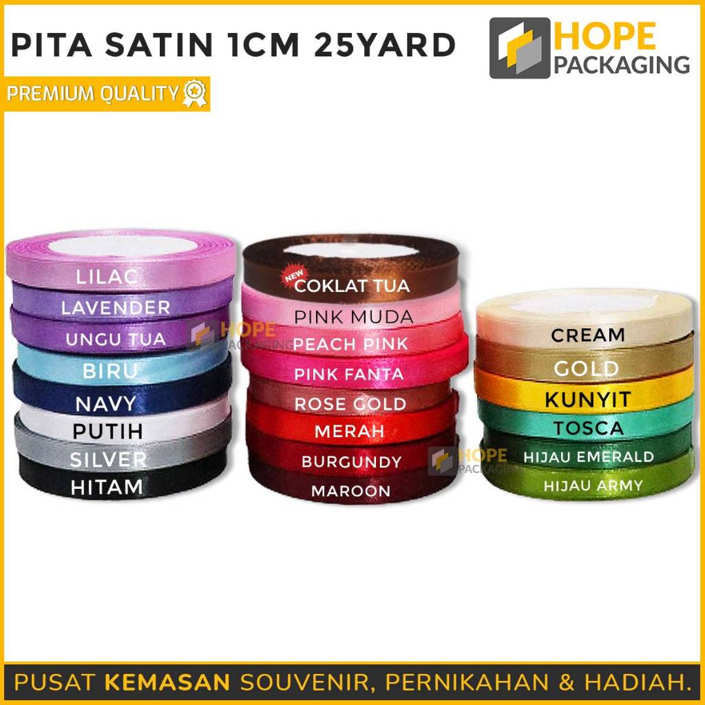 

[25 Yard] Pita Satin 1 cm / Pita Hiasan Bucket Bunga / Pita Kado / Pita Hiasan Kotak Hampers / Pita Roll / Souvenir Pita Buket Bunga