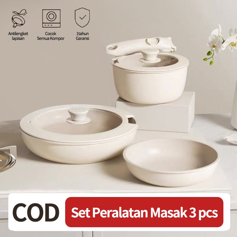 Putih Granit Antilengket Peralatan Masak Set Peralatan Masak Wajan Penggorengan 3 Pcs Untuk Semua Ko