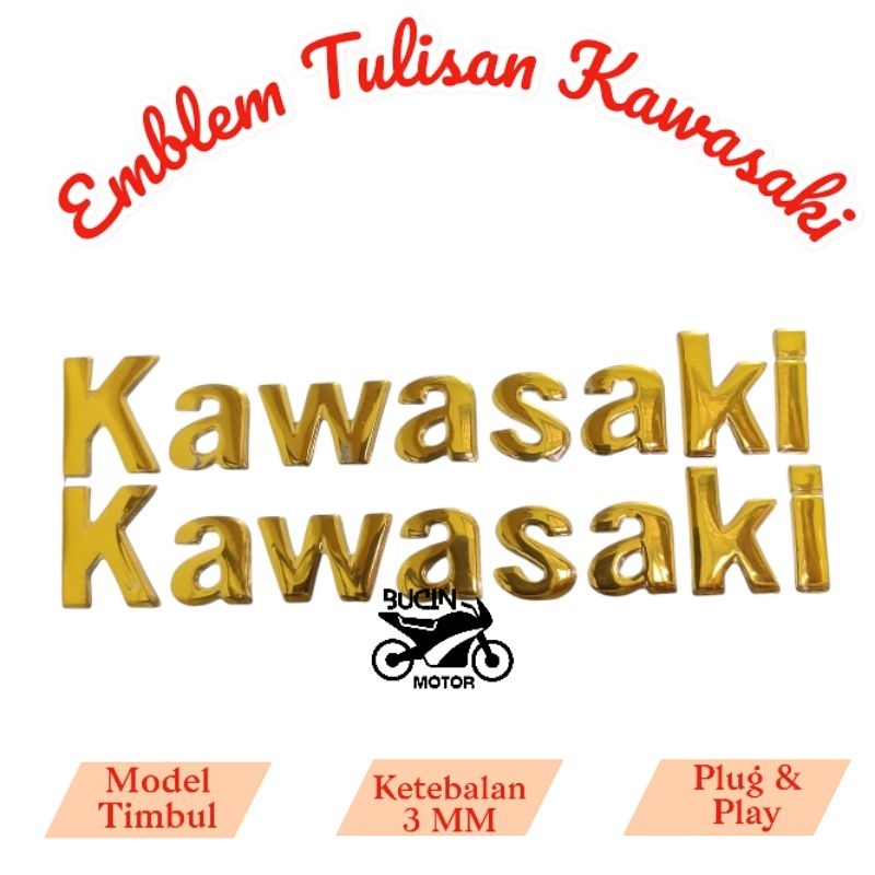 Emble Logo Tulisan Kawasaki / Emblem Stiker Timbul Emblem Kawasaki Sepasang