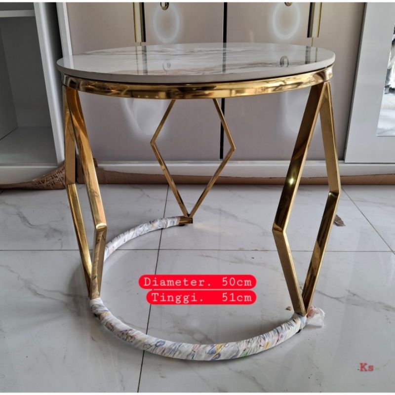 Meja Sudut Granit Diameter 50cm Meja Tamu Meja Kopi Meja Etalase meja teras Meja Kecil Coffee table