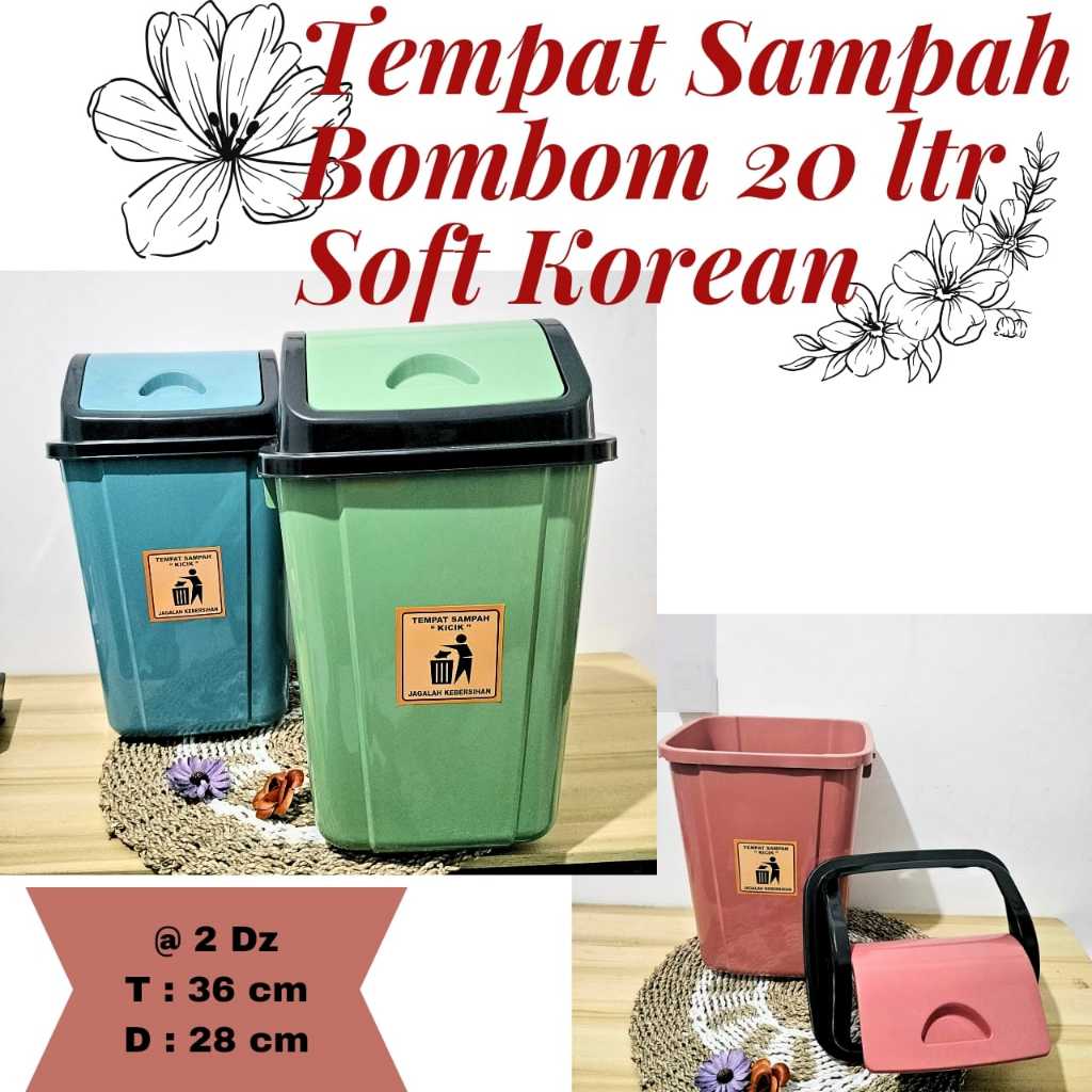 tempat sampah bombom besar 20liter KOREA / TEMPAT SAMPAH WARNA / TEMPAT SAMPAH TUTUP