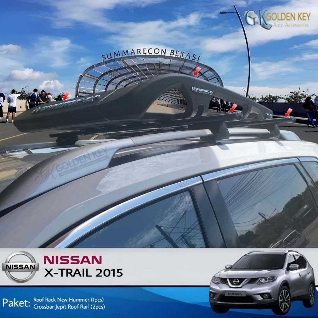 PAKET Nissan Xtrail 2015 Roof Rack New Hummer + Crossbar Jepit Roof Rail Rak Bagasi Atas Mobil