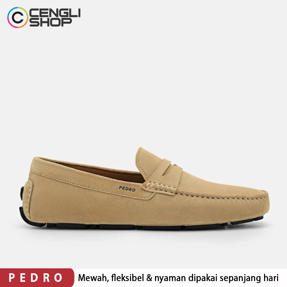 SEPATU PEDRO LOAFER PRIA ORIGINAL LOAFERS SLIP ON PANSUS KULIT ASLI ORI BRANDED COKLAT MUDA CREAM BR