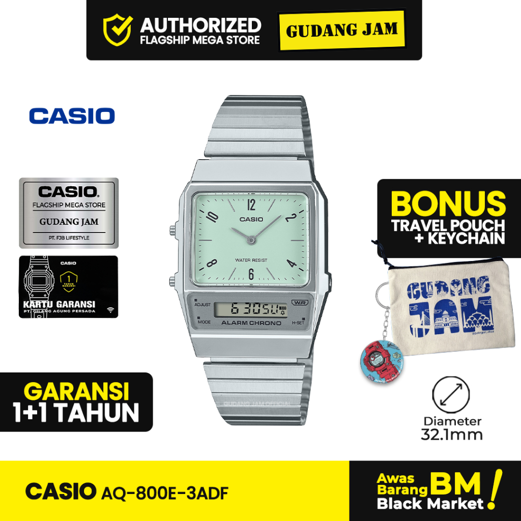 Jam Tangan Pria Wanita Casio AQ-800E-3ADF Digital Rantai Original