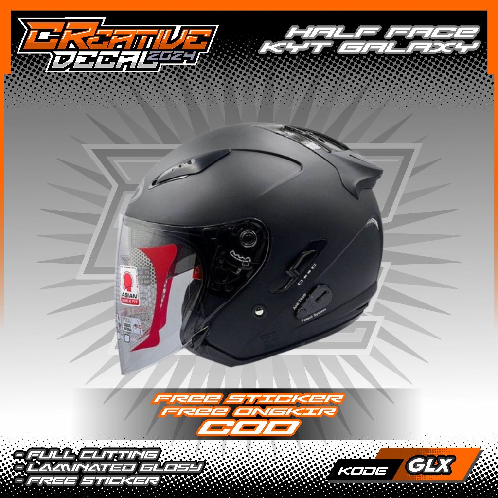 STIKER DECAL HELM KYT TIPE GALAXY FLAT R HALF FACE | DECAL HELM | DECAL STIKER