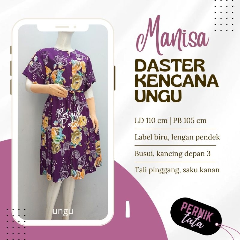 Daster Kencana Ungu Asli Label Biru Busui LD 110 Tali Pinggang Seri MANISA