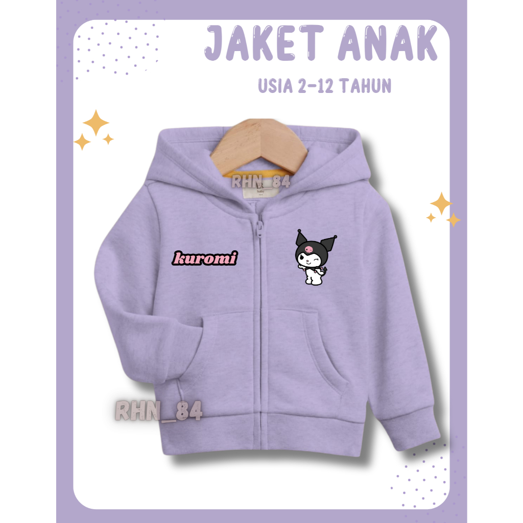 Jaket zipper anak  perempuan  KUROMI terbaru umur 2-12 tahun sweater anak cowok cewek unisex