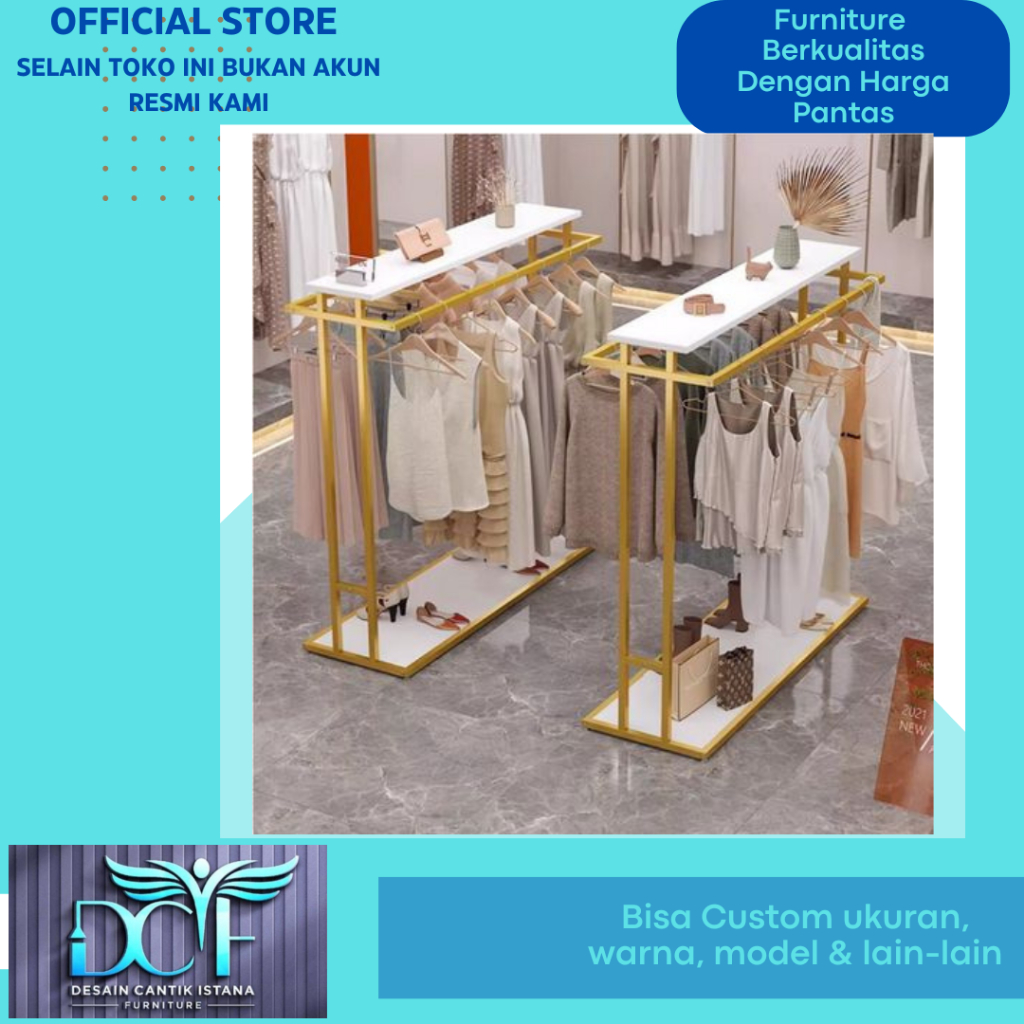 2 Unit Rak Toko Display Pakaian Gantung 2 Sisi