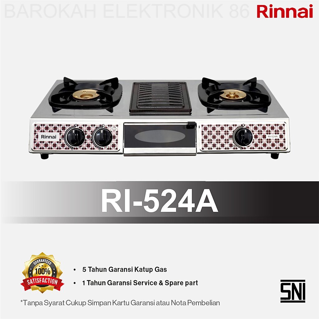 Rinnai RI-524A Kompor Gas 2 Dua Tungku Dan Grill Pemanggang - Api Besar