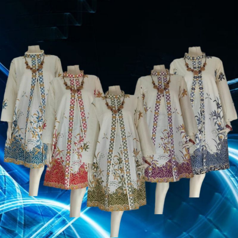 Dress Batik Wanita Modern Lengan Panjang Warna Putih Model Elegant Baju Kerja Kantoran Guru Pns Kary