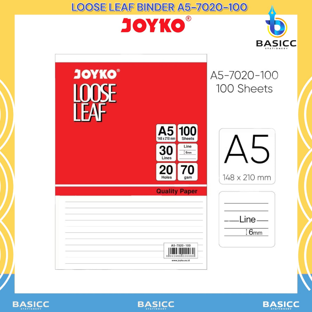 

Joyko Loose Leaf 100 Lembar Kertas File Binder Garis A5-7020-100