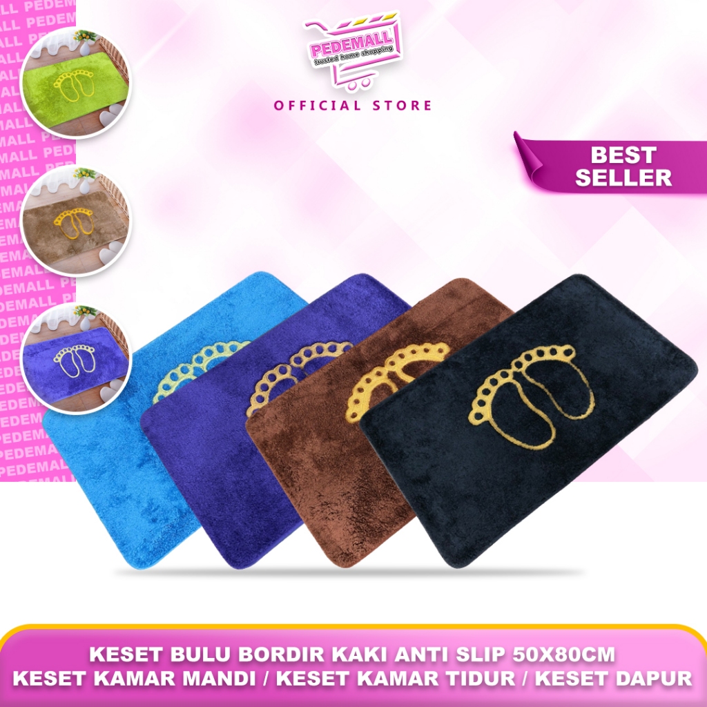 Keset Bulu Bordir Kaki Anti Slip 50x80 /Keset Kamar Mandi/Keset Kamar Tidur/Keset Dapur