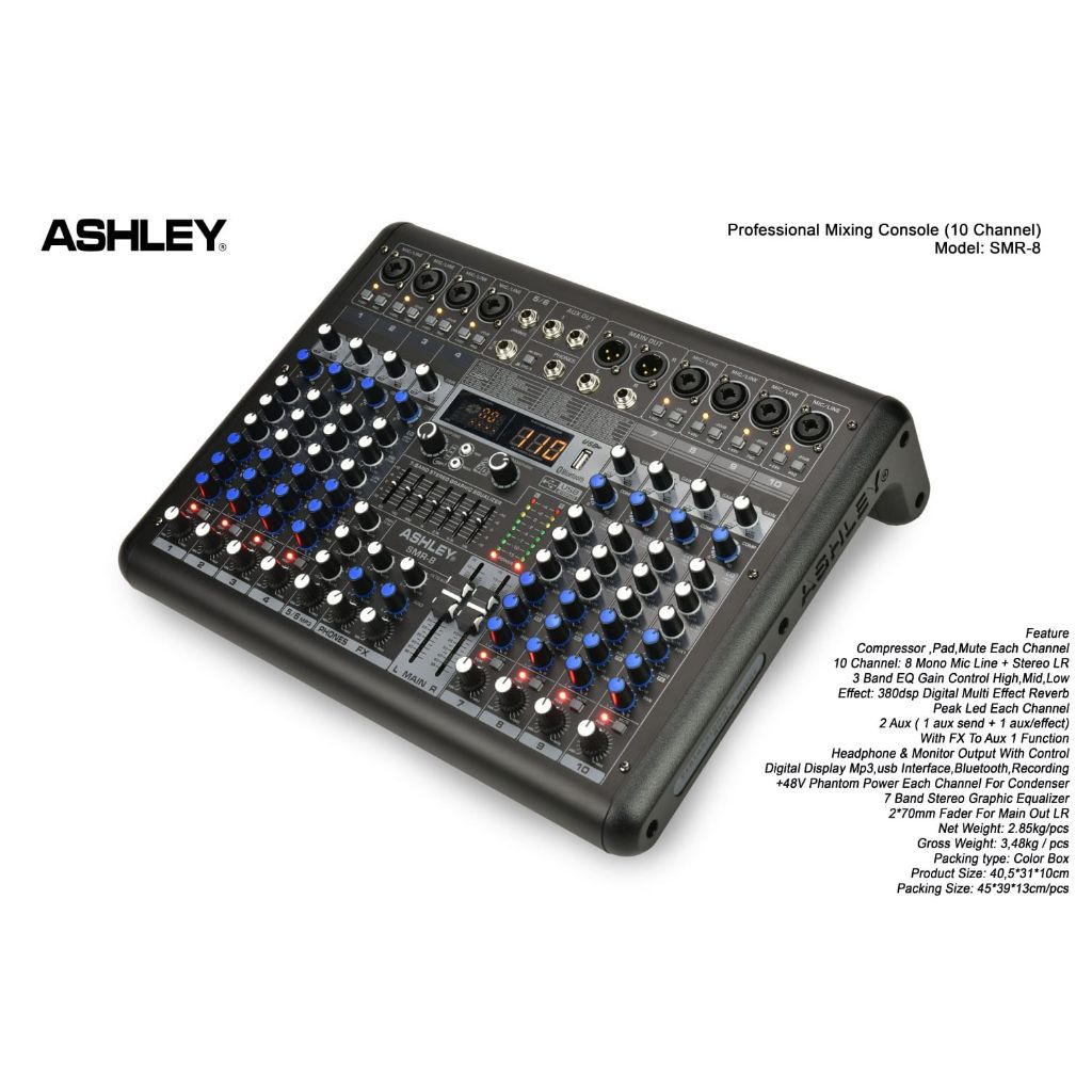 Mixer Audio Ashley SMR8 Mixer Ashley 8channel original Smr-8 Ashley SMR 8 FREE HARDCASE MIXER SMR8