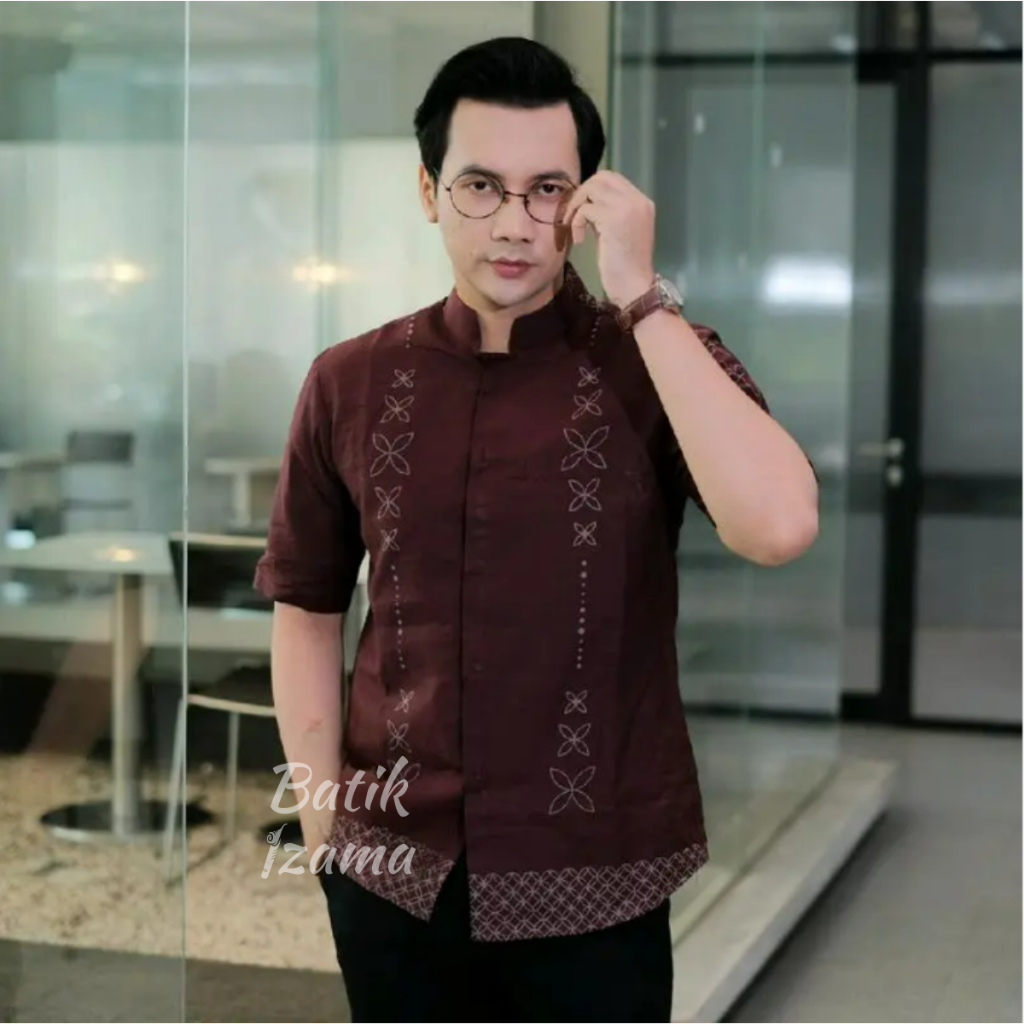 Baju Koko Pria Cowok Lengan Pendek Motif Batik Premium Kerah Shanghai Full Furing