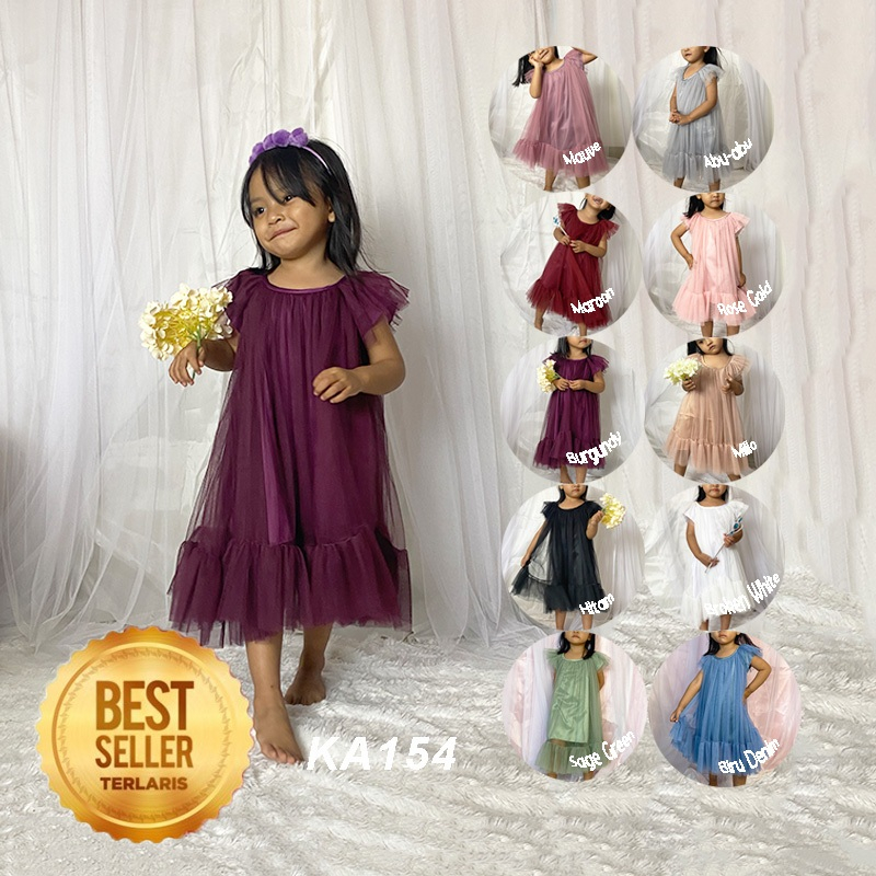 Dress Warna Rose Gold Premium Burgundy Hitam Sage Green Gaun Tutu Anak Perempuan Import Pesta Usia 1