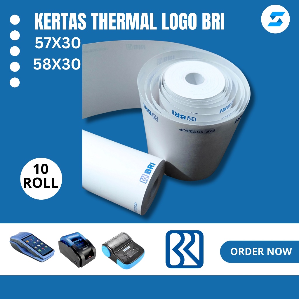 

KERTAS THERMAL EDC LOGO BRI 57X30 ISI 10 ROLL