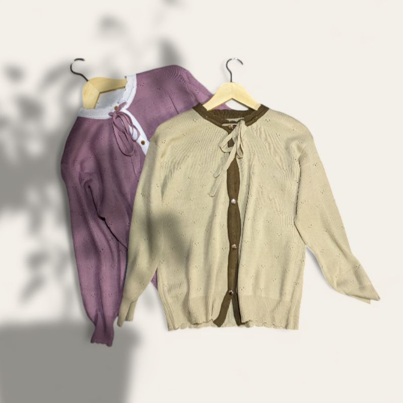 Cardigan rajut premium pita jaring