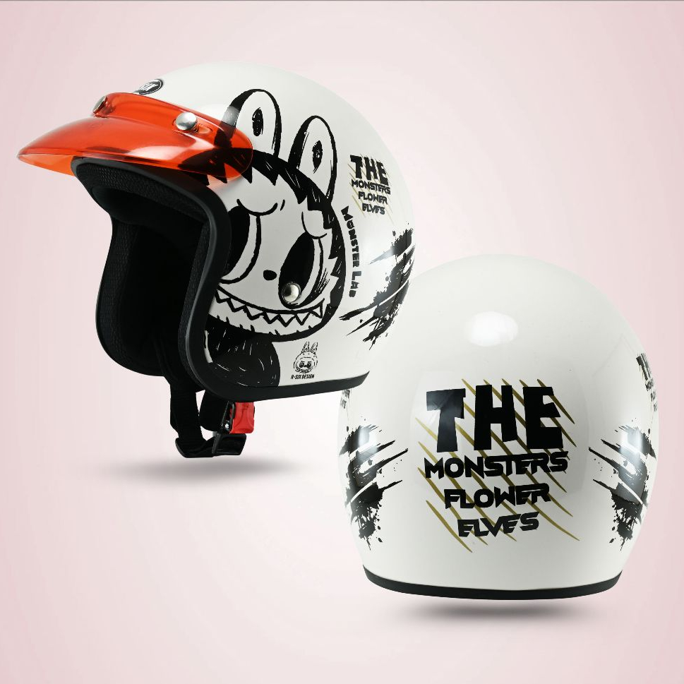 R-SIX Helm Bogo Retro Terbaru Cowok Cewek Monster Lab SNI