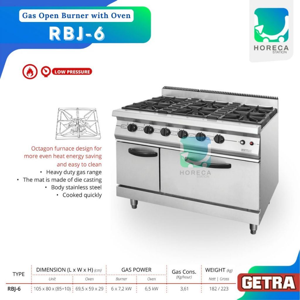 GETRA Gas Open Burner with Oven RBJ-6 / RBJ6 / RBJ 6