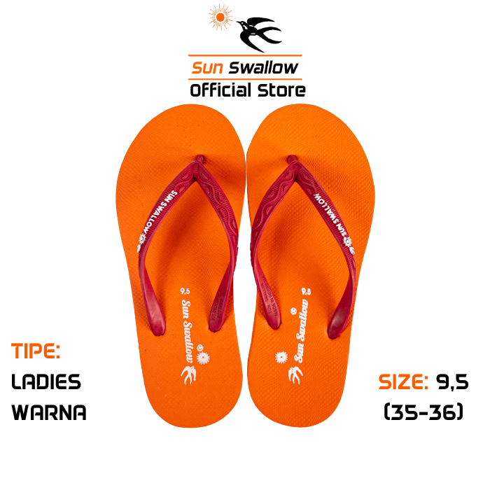 Sun Swallow Sandal Jepit Karet Wanita Sendal Ladies Warna Oranye Size Ukuran 9,5 | 35 - 36