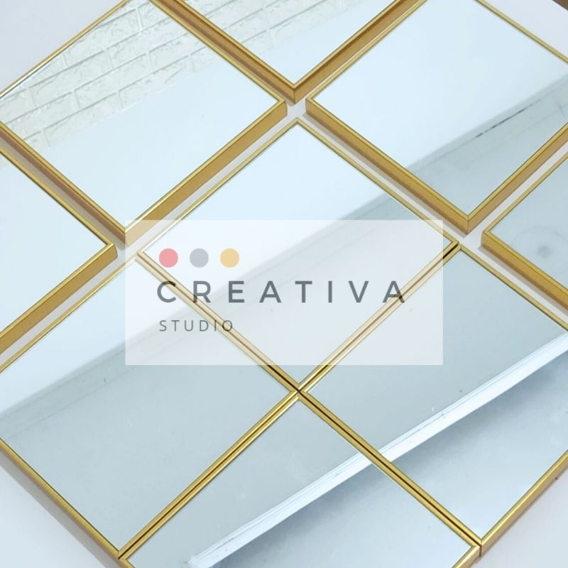 Creativa PAKET Kaca Cermin Tempel Dekorasi Dinding Kotak 30x30 cm Model Industrial