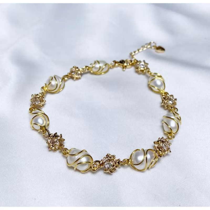 Gelang rhodium lapis emas 18k mutiara air tawar asli lombok Aksesoris Perhiasan lapis emas 18k Mutia