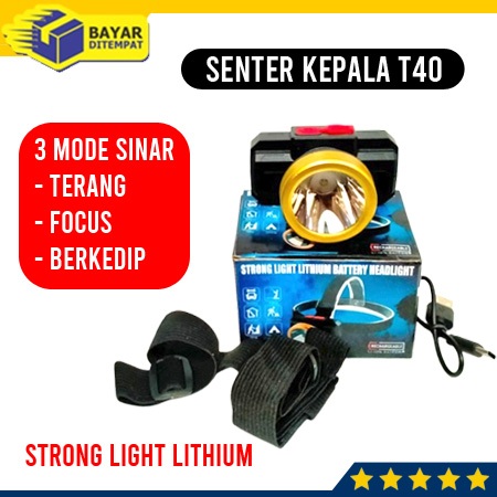 Senter Kepala Headlamp Lampu LED USB Recharger High Power T40