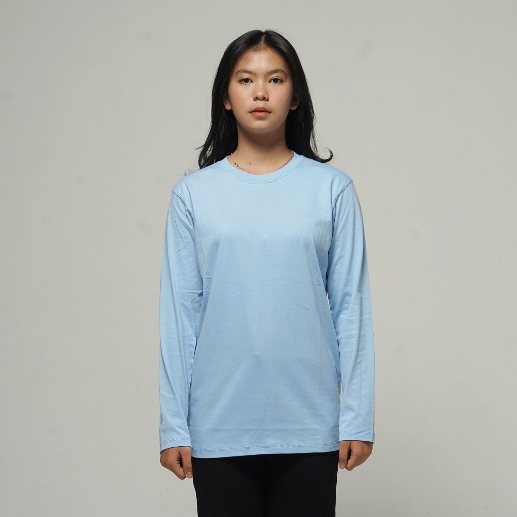 KAOS POLOS PREMIUM COMBED 30S LENGAN PANJANG BIRU BABY BASIC PASTEL MUDA PRIA WANITA LONG SLEVE ADEM