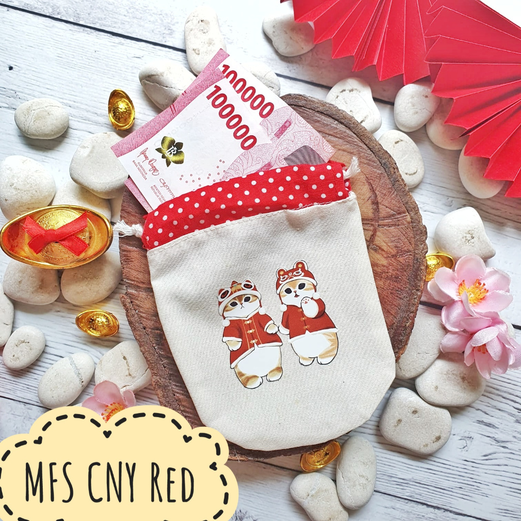 Pouch Serut CNY Mofusand Angpao Imlek Uang Chinese New Year Blacu Mini Dompet Kantong Kain Kecil Mof