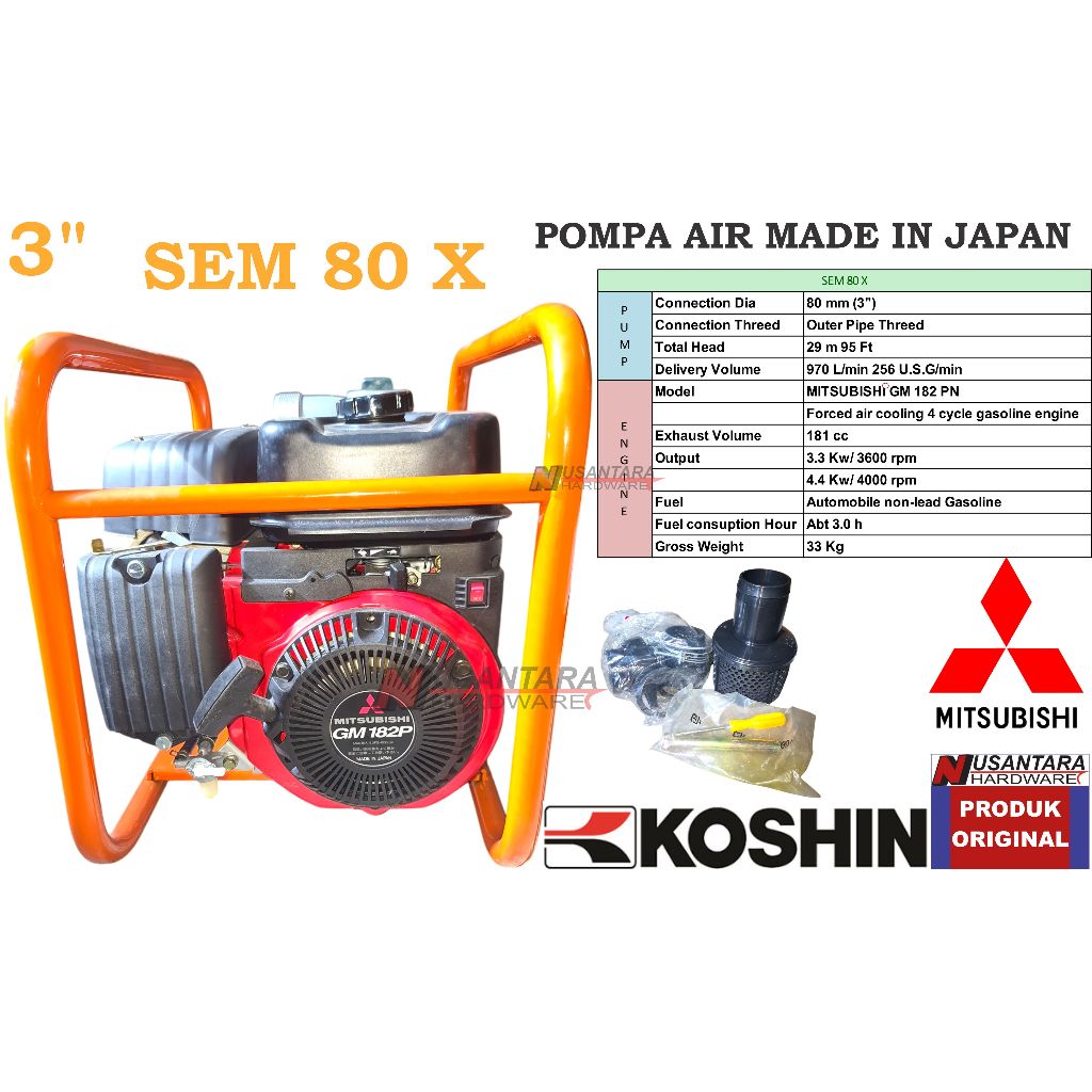 mesin pompa air irigasi 3" KOSHIN made in japan, pompa kolam 3" koshin,pompa sawah mitsubishi 3 inc 