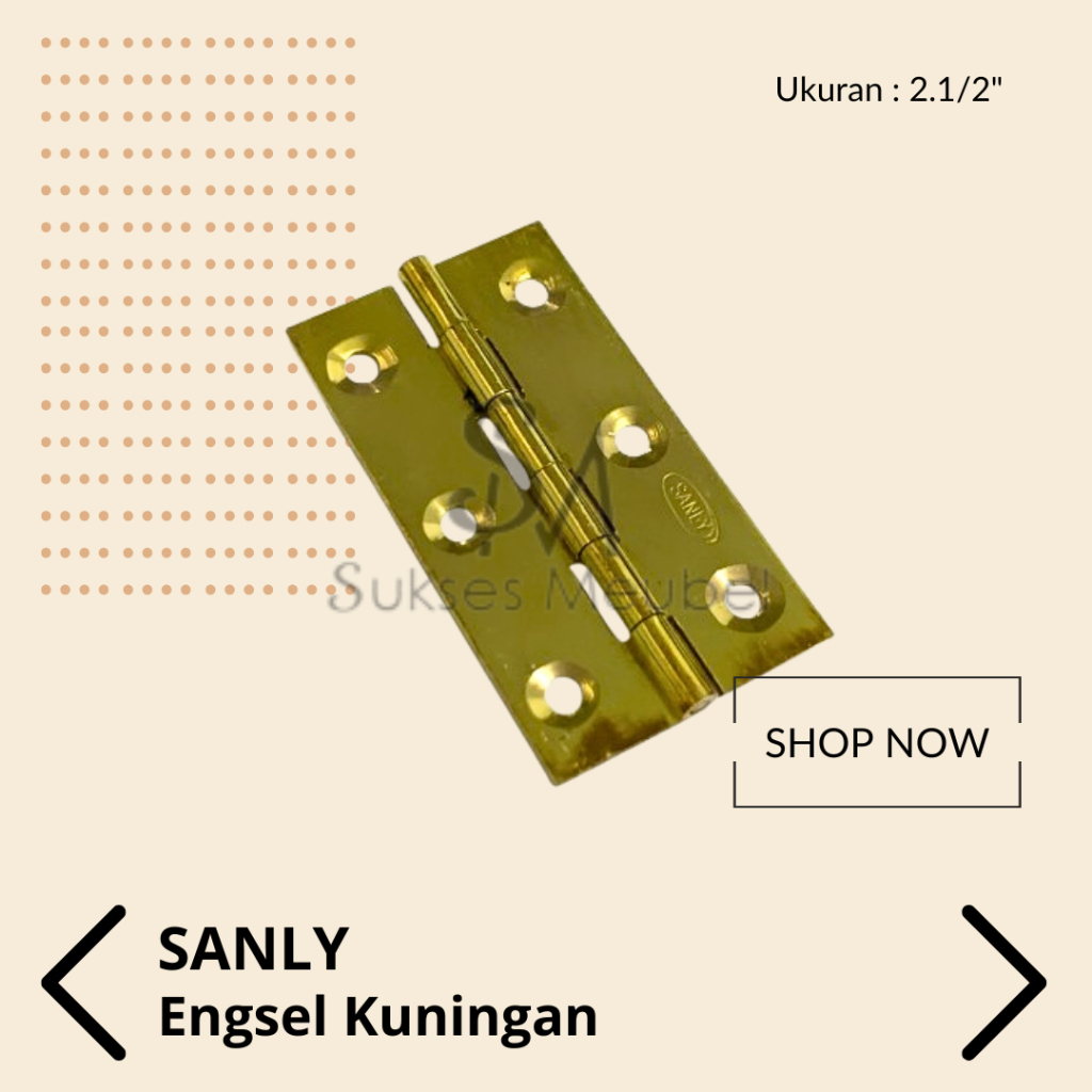 ENGSEL KUPU KUNINGAN ASLI 2.1/2" - SANLY / ENGSEL PINTU KUNINGAN