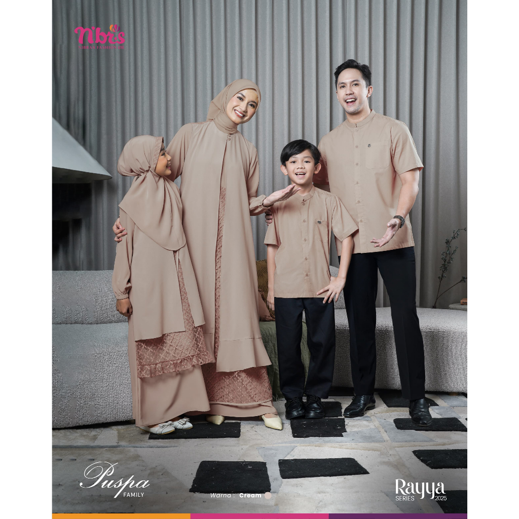 SET PAKAIAN KELUARGA PUSPA CREAM BY NBRS FASHION COUPLE GAMIS IBU ATASAN KOKO KEMAJA AYAH LENGAN PEN