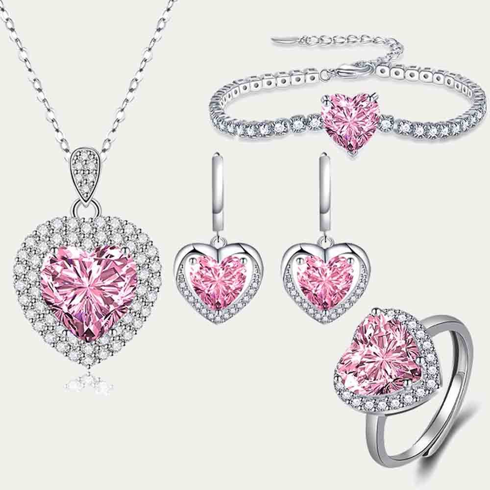 Gelang Wanita Berlian Moissanite Gelang Berlian Hati Merah Muda Adjustable Perak Asli 925 Asli Serti