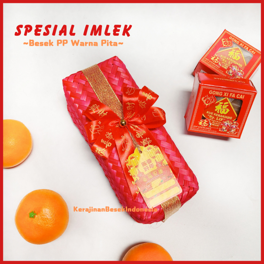SPESIAL BOX HAMPERS EDISI IMLEK 2025 CNY BONUS TAG Shio Ular SINCIA Besek PP warna pita Kue keranjan
