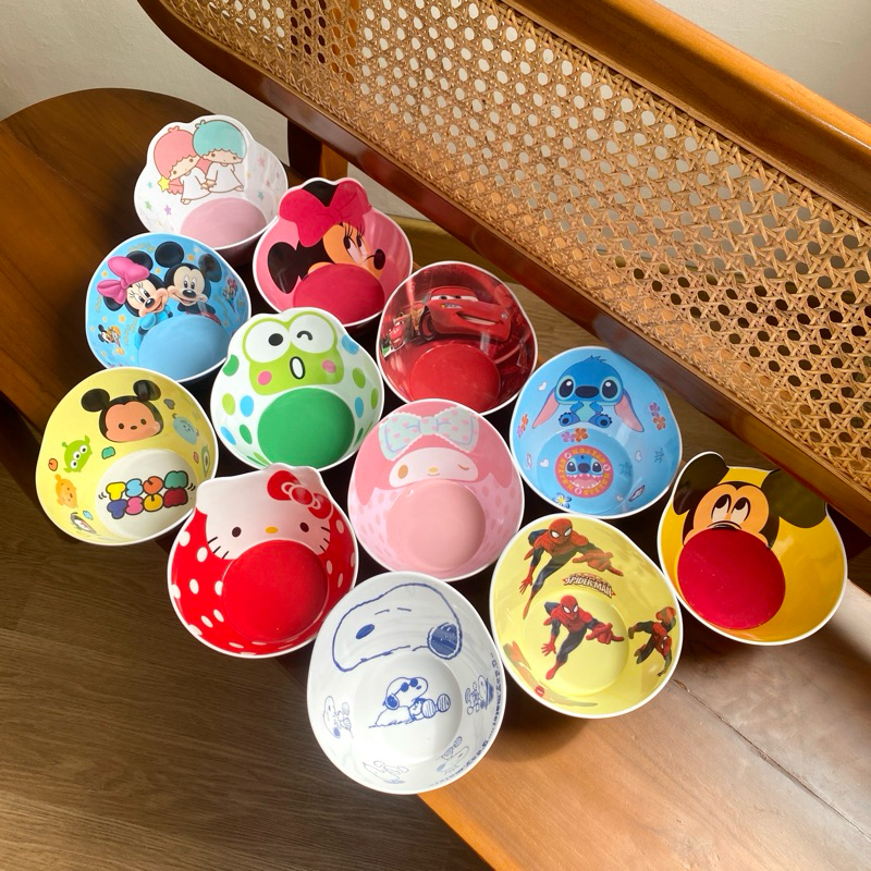Mangkuk Bowl Melamine Plastik Karakter Disney Sanrio Mickey Minnie Stitch Monster Inc Sulley Mike Ca