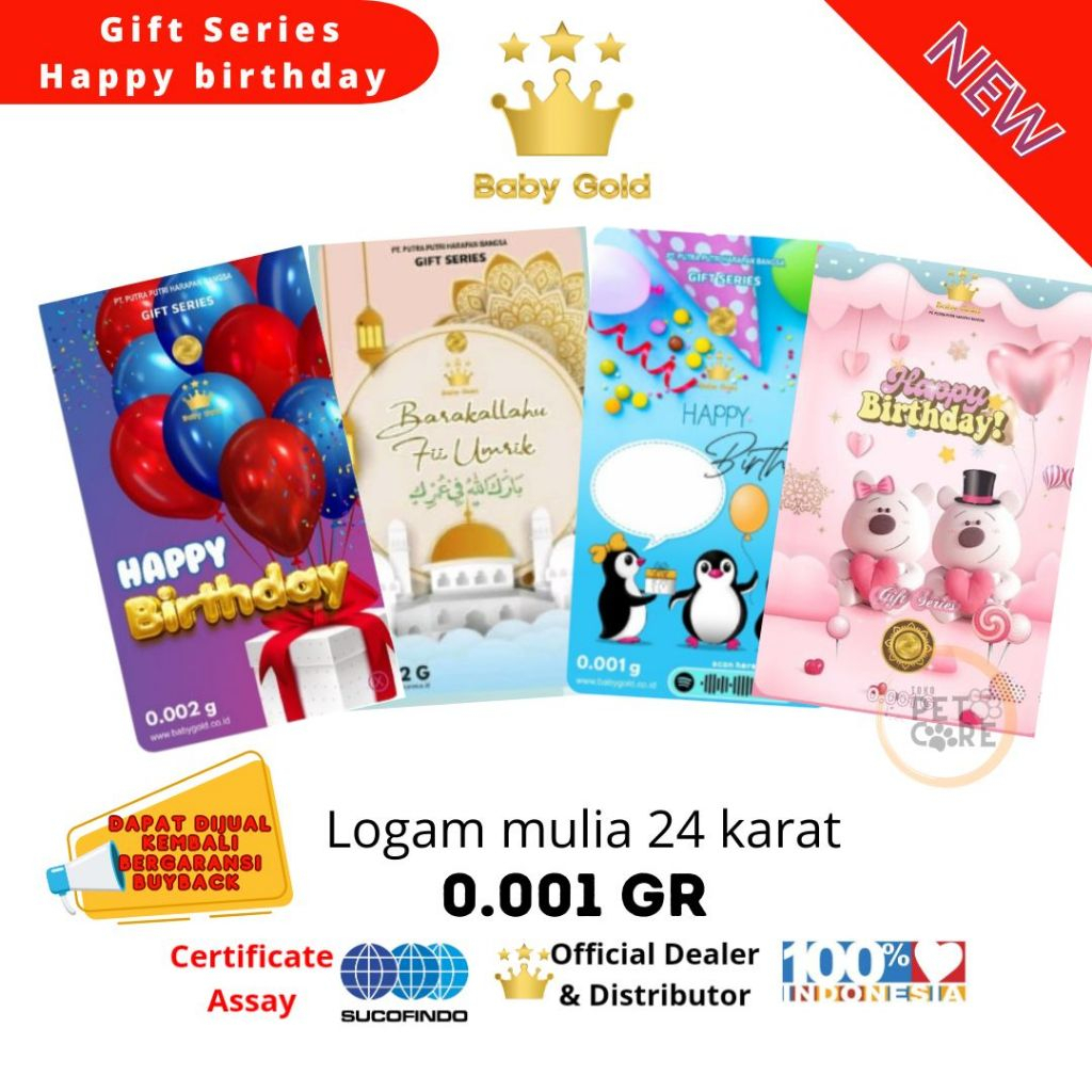 BABY GOLD gift series Happy birthday 0.001 | 0.002 | 0.005 gram Emas mini Logam mulia