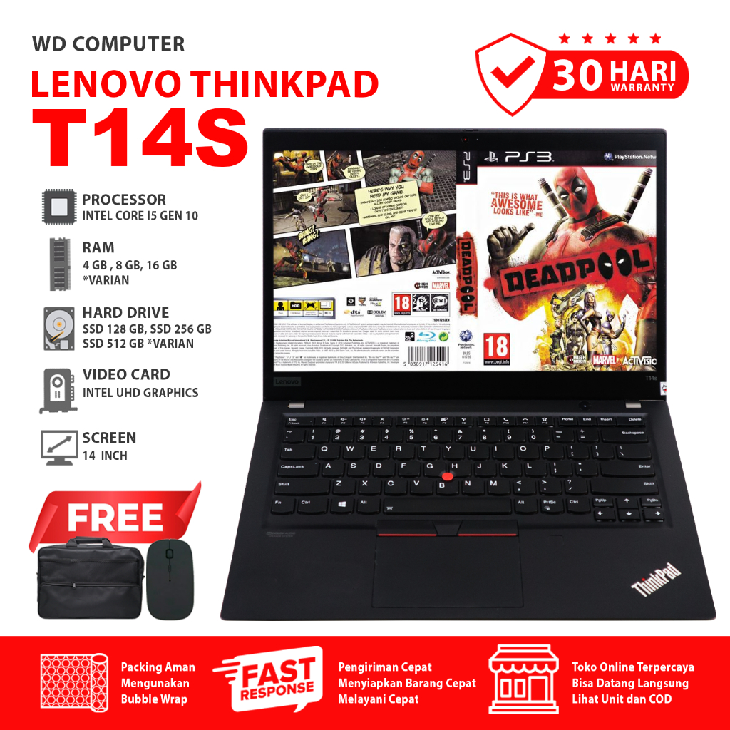 Laptop Lenovo Thinkpad T14s core i5 gen 10 | Ram 8gb Ssd 1tb | Windows 11 | Fingerprint Siap Pakai