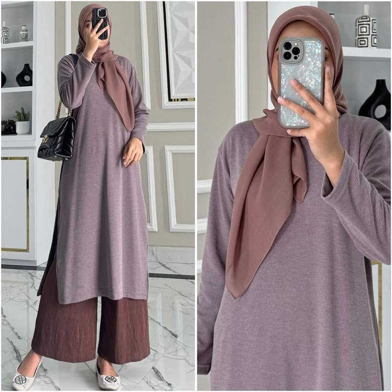 CUCI GUDANG ABIGAIL knitt tunik by ZALFA OUTFIT / Baju Atasan Wanita muslim Tunik harian panjang