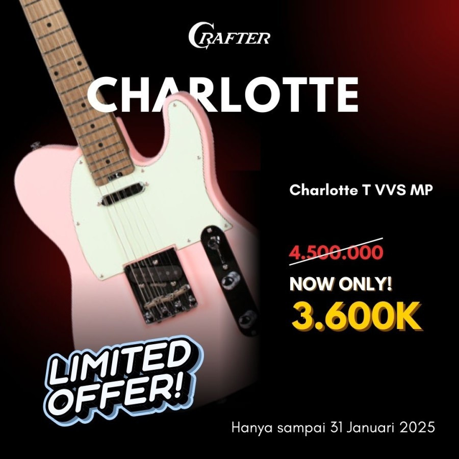 Gitar Elektrik Crafter Charlotte T VVS MP Roasted Maple Fretboard Telecaster