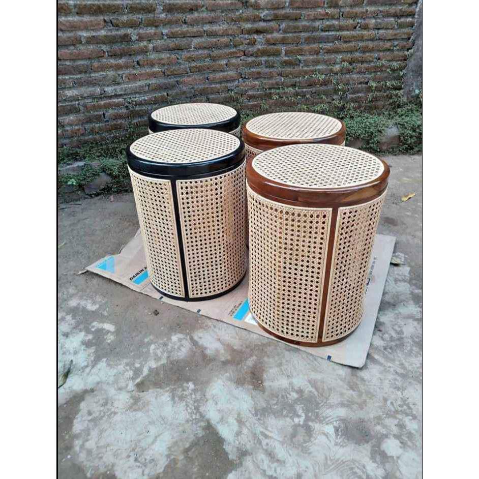 KERANJANG LAUNDRY RETRO KERANJANG KAYU JATI UNIK KAYU KOMBINASI ROTAN TEMPAT PENYIMPANAN