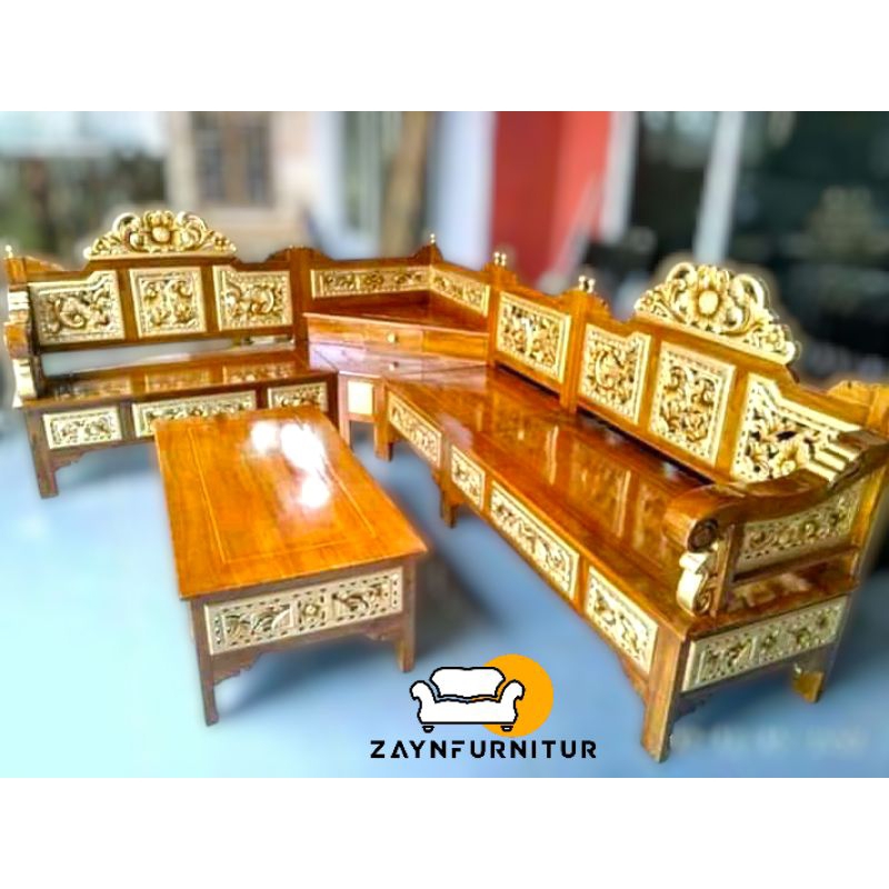 Kursi Sudut Bagong Leter L Mahkota Kayu Jati Jepara